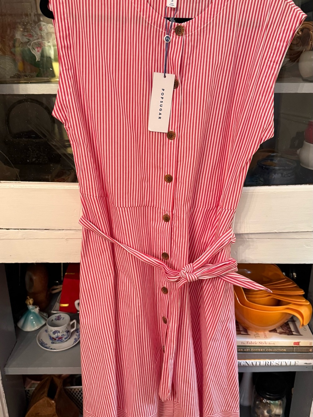 POPSUGAR Pink & White Striped Button-Front Tie-Waist Dress